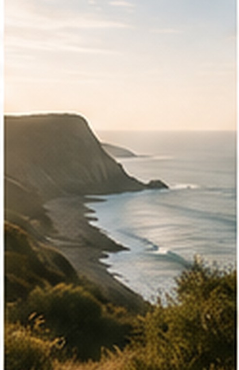 Coastal golf landscape in soft natural light
