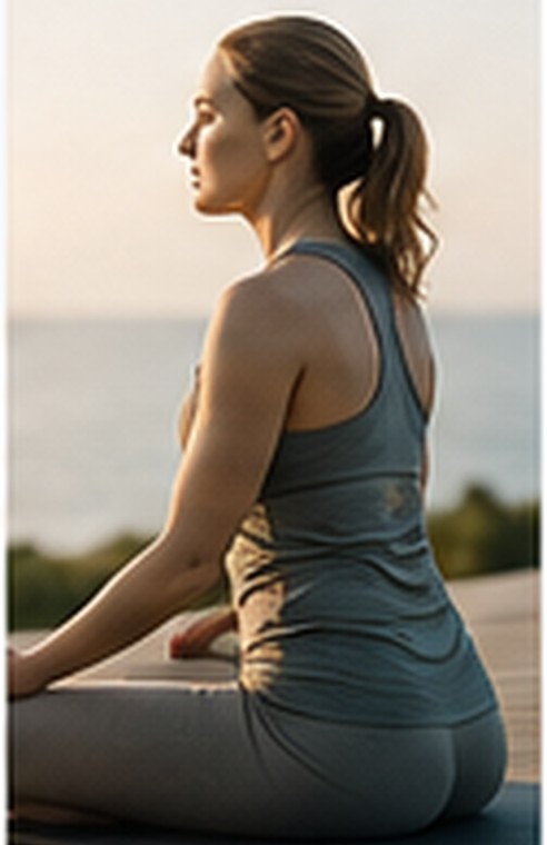 Woman seated outdoors preparing and recovering before golf