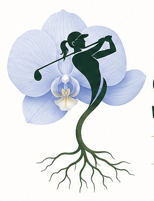 Orchid and woman golfer mark with roots